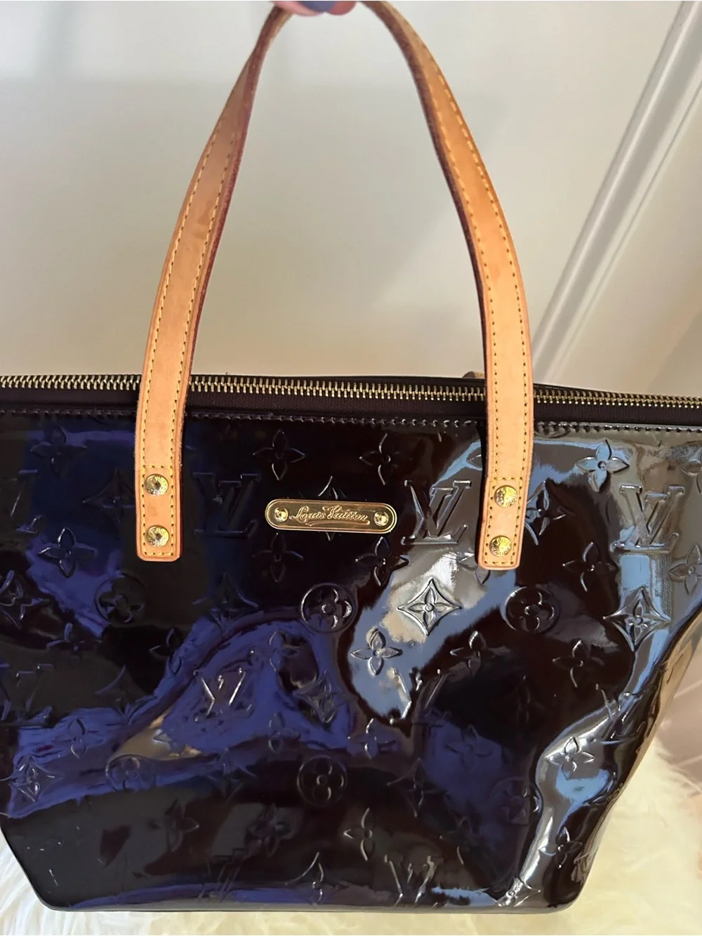 Louis Vuitton Deep Burgundy Vernis Leather Tote with Tan Leather Handles